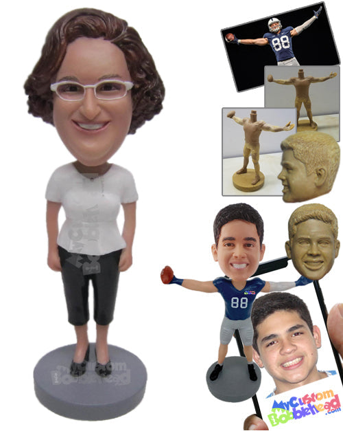 Woman in T-Shirt, Shorts, and Heels Personalized Bobblehead