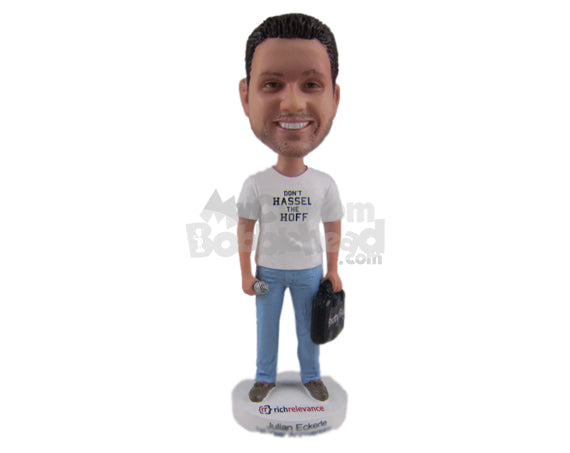 Custom Bobblehead Guy Wearing A T-Shirt And Jeans With Sneakers - Leisure & Casual Casual Males Personalized Bobblehead & Cake Topper