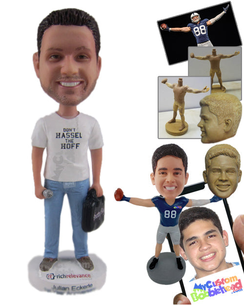 Guy Wearing a T-shirt and Jeans with Sneakers Personalized Bobblehead