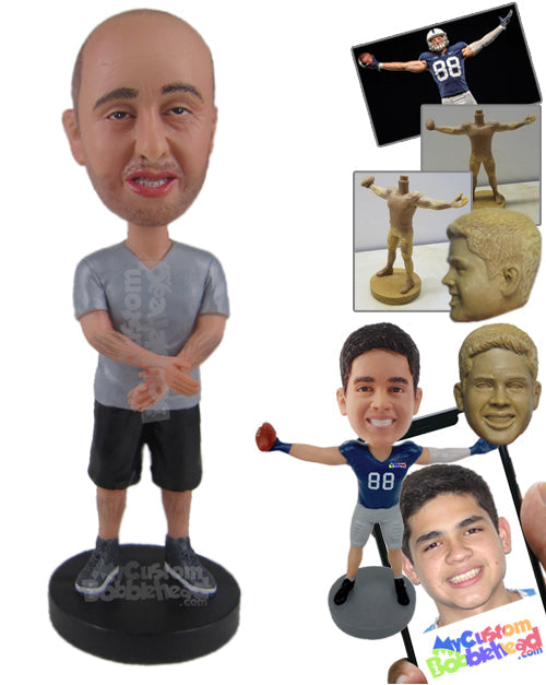 Guy Wearing a T-shirt with Short Pant and Cool Sneakers Personalized Bobblehead