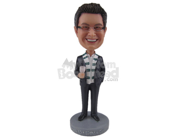 Custom Bobblehead Man Wearing A Formal Outfit With Classy Shoes And A Scarf Around His Neck - Leisure & Casual Casual Males Personalized Bobblehead & Cake Topper