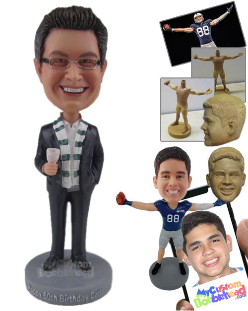 Man Wearing a Formal Outfit with Classy Shoes and a Scarf around His Neck Personalized Bobblehead