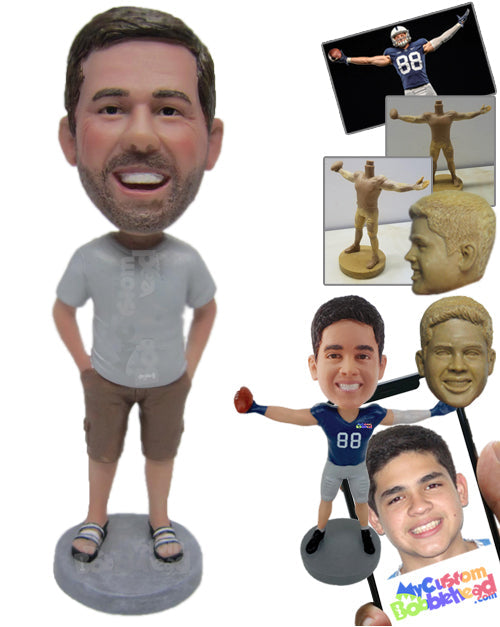 Handsome Male Having a Wonderful Time Wearing a T-shirt and Shorts with Slippers Personalized Bobblehead