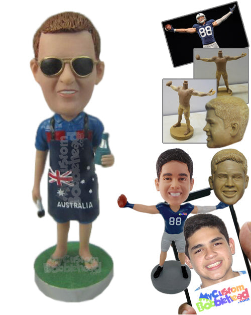 Guy Wearing a Cooking Apron with Sandals On Personalized Bobblehead