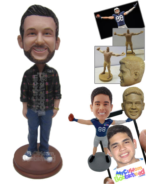 Cool Dude Wearing a Shirt and Jeans with Fashionable Sneakers Personalized Bobblehead