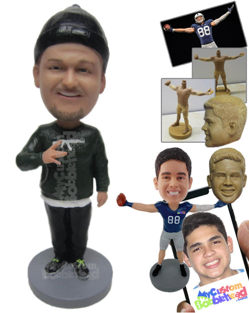 Guy Wearing a T-shirt and Trouser with Sneakers Personalized Bobblehead