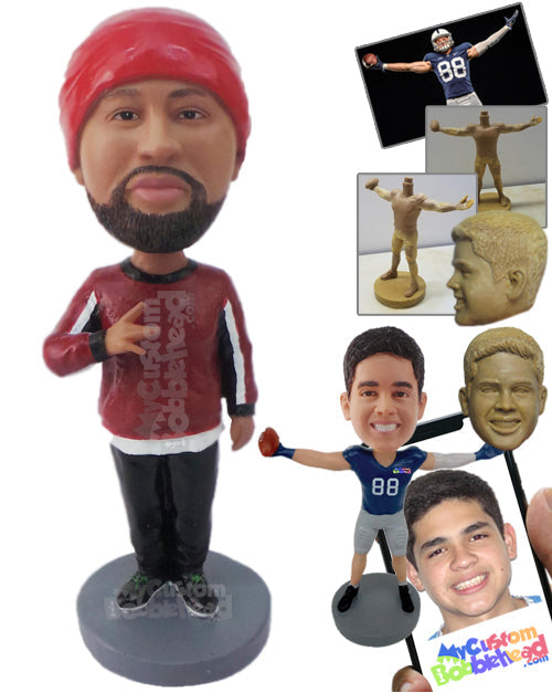 Dude Giving a Pose Wearing a Long-Sleeved T-Shirt and Trousers with Sneakers Personalized Bobblehead