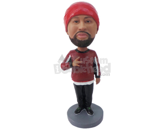 Dude Giving a Pose Wearing a Long-Sleeved T-Shirt and Trousers with Sneakers Personalized Bobblehead