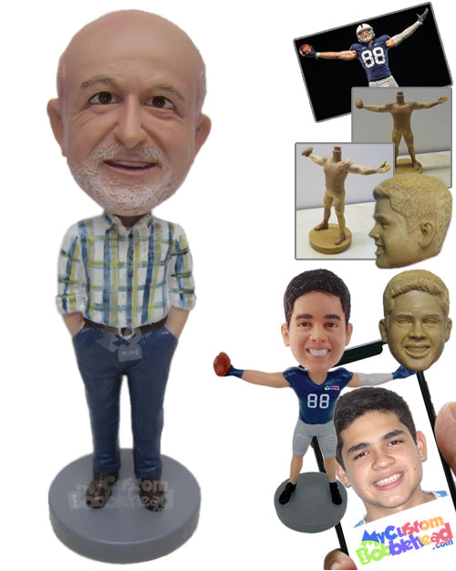 Tall Man in Shirt with Hands in Pockets and Trendy Boots Personalized Bobblehead