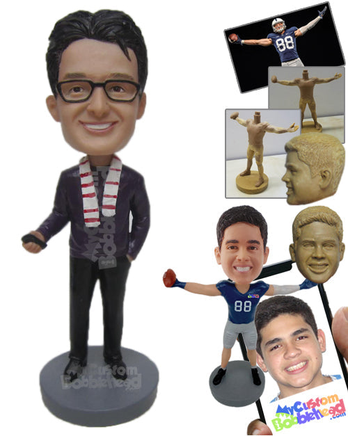 Dude Wearing a Long-Sleeved T-Shirt and Pants with Cool Shoes Personalized Bobblehead