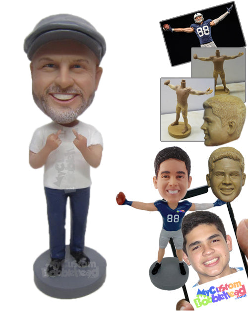 Pal Being Naughty Wearing a T-Shirt and Jeans with Boots On Personalized Bobblehead