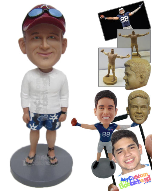 Dude Wearing a Long-Sleeved T-Shirt, Boxers, and Slippers On Personalized Bobblehead