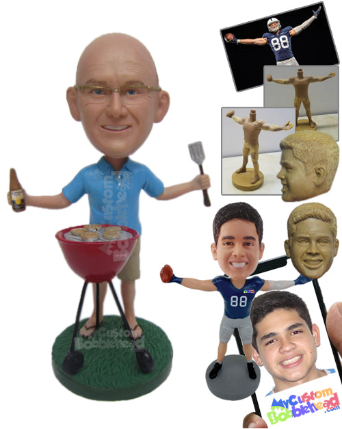 BBQ Fanatic Dude Wearing a T-Shirt, Shorts, and Sandals Personalized Bobblehead