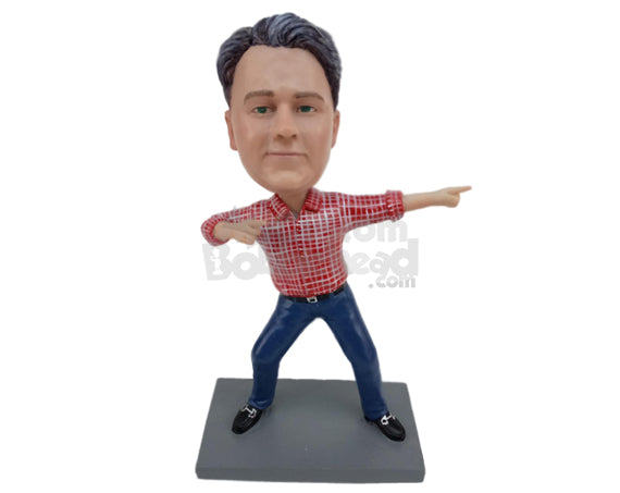 Custom Bobblehead Dude Showing Of His Moves Wearing A Shirt And Jeans With Sneakers - Leisure & Casual Casual Males Personalized Bobblehead & Cake Topper