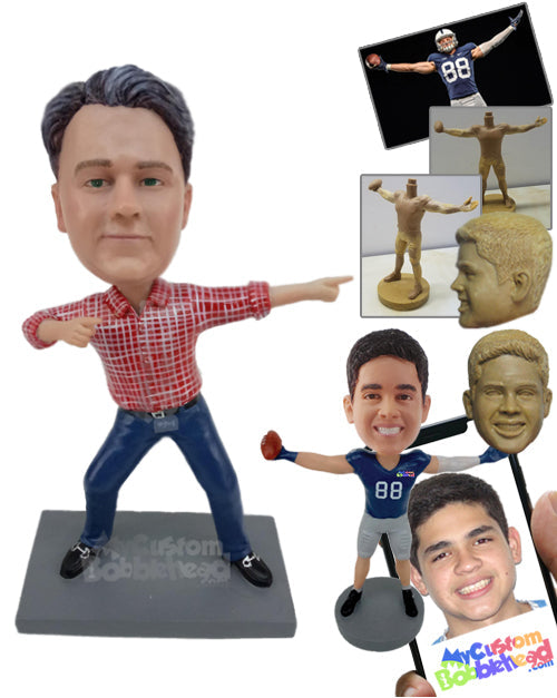 Dude Showing off His Moves Wearing a Shirt and Jeans with Sneakers Personalized Bobblehead