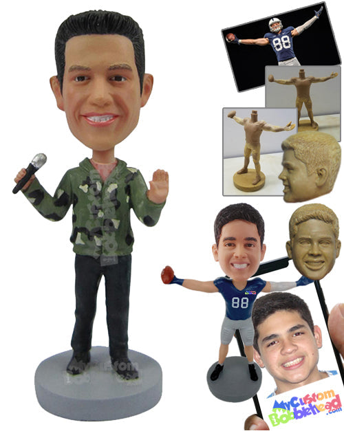 Smart Handsome Man Ready to Rock with a Mic in Hand Personalized Bobblehead