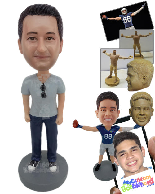 Guy Wearing a T-shirt and Jeans with Super Cool Sneakers Personalized Bobblehead