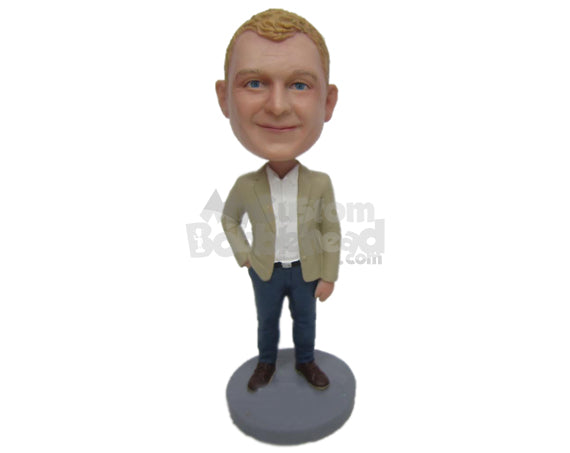 Custom Bobblehead Country Boy Looks Ready To Seal The Deal Wearing A Suit And Jeans With Boots. - Leisure & Casual Casual Males Personalized Bobblehead & Cake Topper