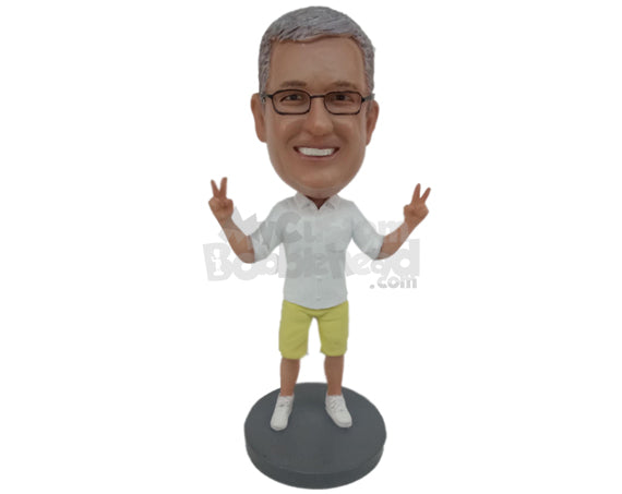 Custom Bobblehead Pal Wearing A Shirt, Shorts And Fashionable Expensive Looking Sneakers - Leisure & Casual Casual Males Personalized Bobblehead & Cake Topper