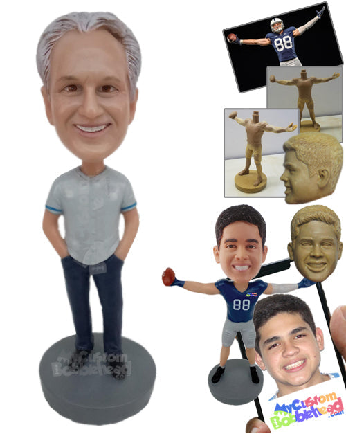 Cool Male Wearing a Jersey and Front-Flat Pant with Sneakers Personalized Bobblehead