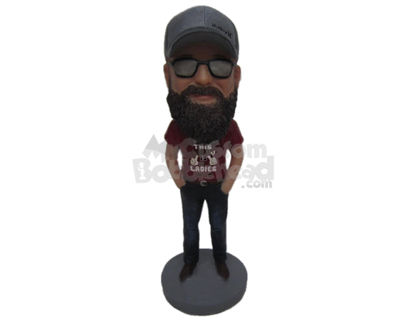 Custom Bobblehead Fashionable Boy Wearing A Cool Shirt, Jeans With Casual Shoes On And Both Hands In The Pockets - Leisure & Casual Casual Males Personalized Bobblehead & Cake Topper