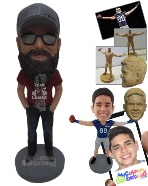 Fashionable Boy Wearing a Cool Shirt, Jeans with Casual Shoes On and Both Hands in the Pockets Personalized Bobblehead