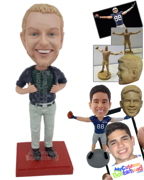 Cool Dude Wearing a Jacket, Pants with Trendy Sneakers Personalized Bobblehead