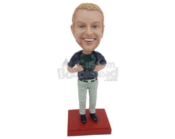 Cool Dude Wearing a Jacket, Pants with Trendy Sneakers Personalized Bobblehead