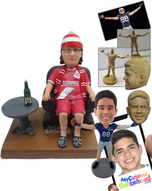 Super Duper Pal Sitting on a Couch in Cool Jersey Personalized Bobblehead