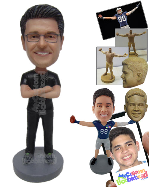 Guy Ready for a Photo Wearing a T-Shirt and Jeans with Boots Personalized Bobblehead