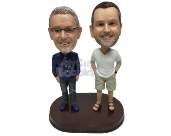 Custom Bobblehead Two Casual Guys Having A Quick Chat - Leisure & Casual Casual Males Personalized Bobblehead & Cake Topper