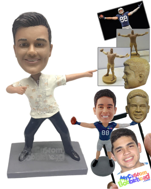 Guy Showing off His Moves Wearing a T-Shirt with Formal Casual Pants and Shoes Personalized Bobblehead