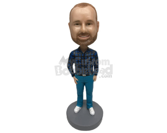 Custom Bobblehead Handsome Pal Wearing A Long-Sleeved Shirt With Formal Pants And Shoes - Leisure & Casual Casual Males Personalized Bobblehead & Cake Topper