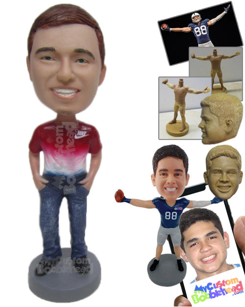 Cool Dude Wearing a T-Shirt, Jeans, and Expensive Footwear Personalized Bobblehead