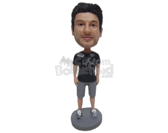 Custom Bobblehead Gorgeous Male Wearing A T-Shirt And Trendy Shorts And Slipper - Leisure & Casual Casual Males Personalized Bobblehead & Cake Topper