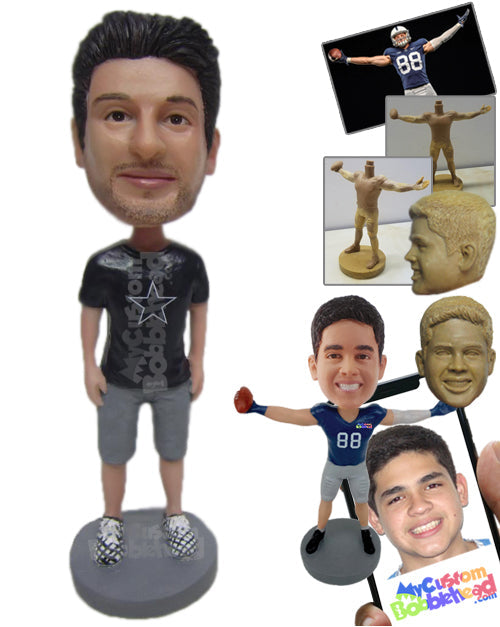 Gorgeous Male Wearing a T-Shirt and Trendy Shorts and Slipper Personalized Bobblehead