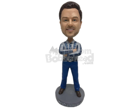 Custom Bobblehead Cool Male Wearing A Shirt And Jeans With Casual Shoes - Leisure & Casual Casual Males Personalized Bobblehead & Cake Topper