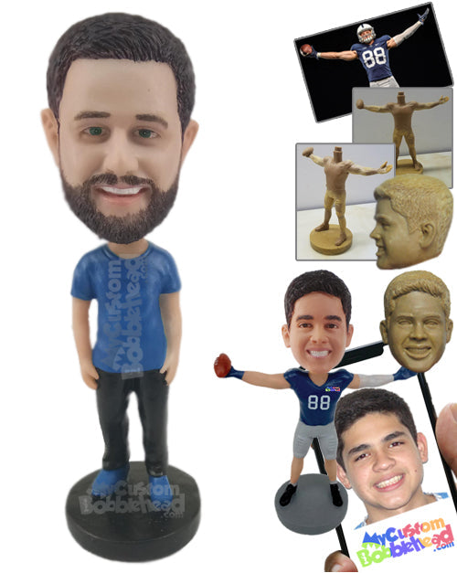 Pal Wearing a T-Shirt and Front-Flap Pants with Sneakers Personalized Bobblehead