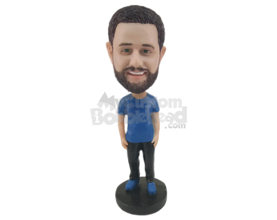 Pal Wearing a T-Shirt and Front-Flap Pants with Sneakers Personalized Bobblehead