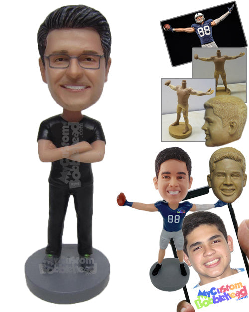 Dude Wearing a T-Shirt, Fashionable Trousers with Heavy Boots On Personalized Bobblehead