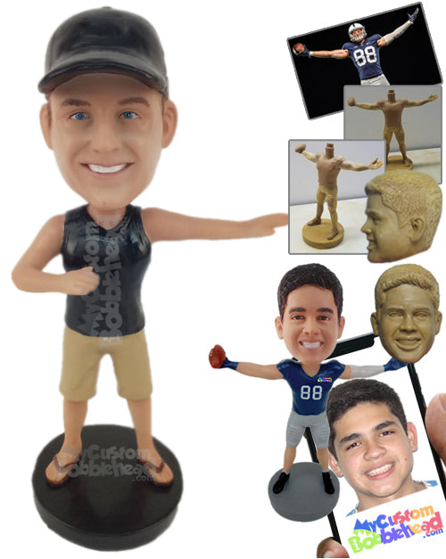 Cool Boy Wearing A Vest And Shorts With Sandals Personalized Bobblehead