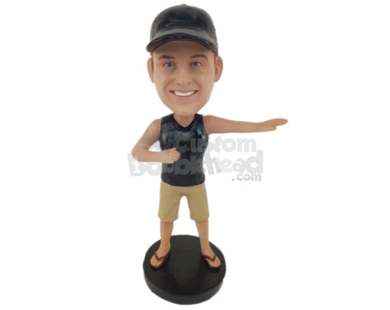 Cool Boy Wearing A Vest And Shorts With Sandals Personalized Bobblehead