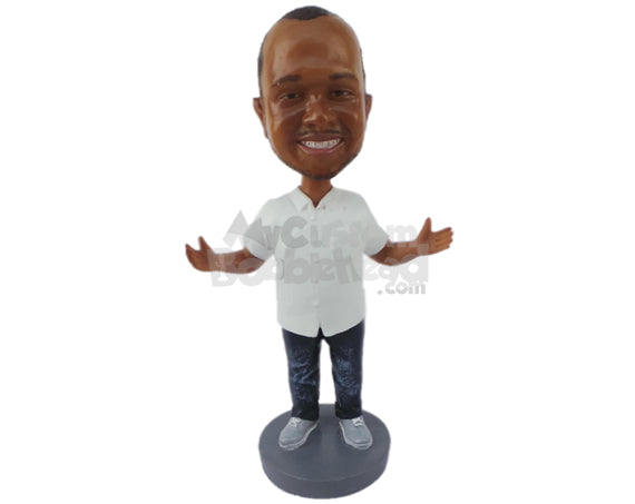 Custom Bobblehead Fashionable Man Wearing A Shirt And Jeans With Sneakers - Leisure & Casual Casual Males Personalized Bobblehead & Cake Topper