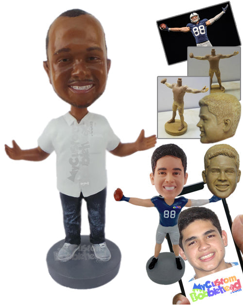 Fashionable Man Wearing a Shirt and Jeans with Sneakers Personalized Bobblehead