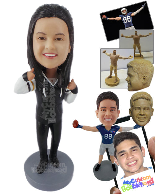 Lady Wearing a Sweatshirt with Casual Pants and Footwear Personalized Bobblehead