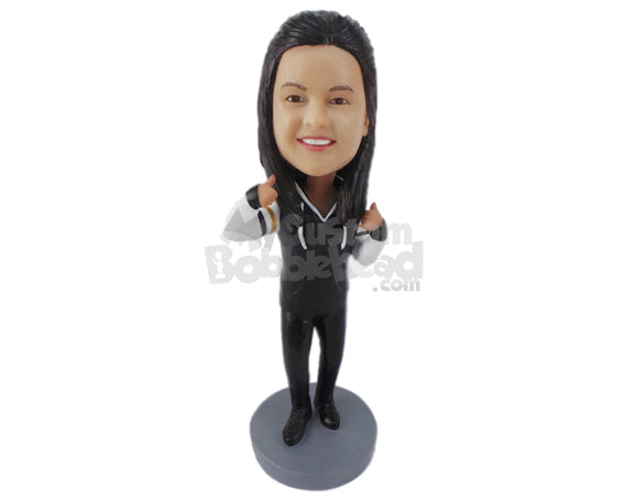 Lady Wearing a Sweatshirt with Casual Pants and Footwear Personalized Bobblehead