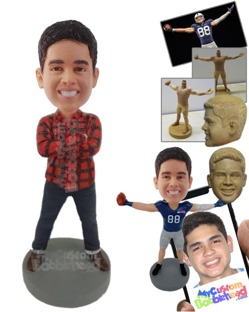 Fashionable Boy Wearing a Shirt and Jeans with Shoes Personalized Bobblehead