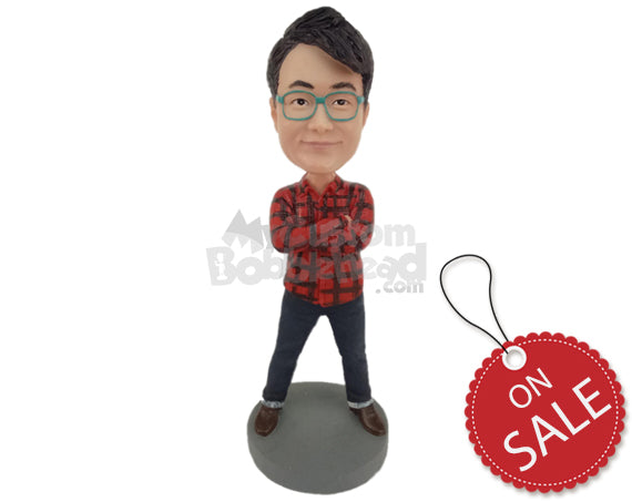 Custom Bobblehead Fashionable Boy Wearing A Shirt And Jeans With Shoes - Leisure & Casual Casual Males Personalized Bobblehead & Cake Topper