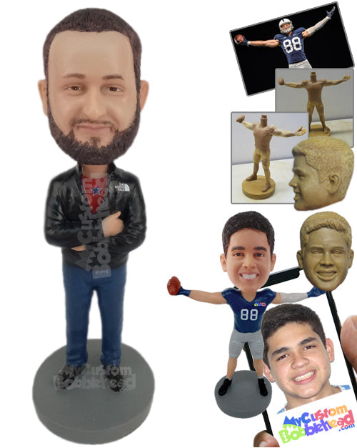 Trendy Dude in Jacket and Jeans with Boots Personalized Bobblehead