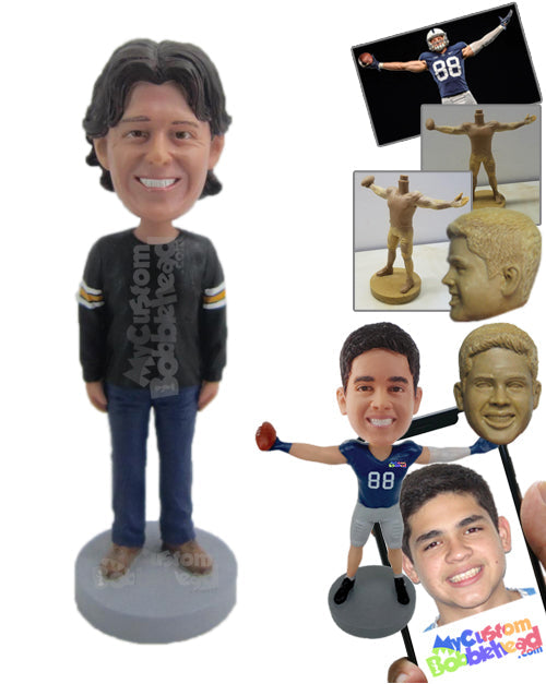 Casual Sports Fan Wearing Long-Sleeved Jersey Personalized Bobblehead